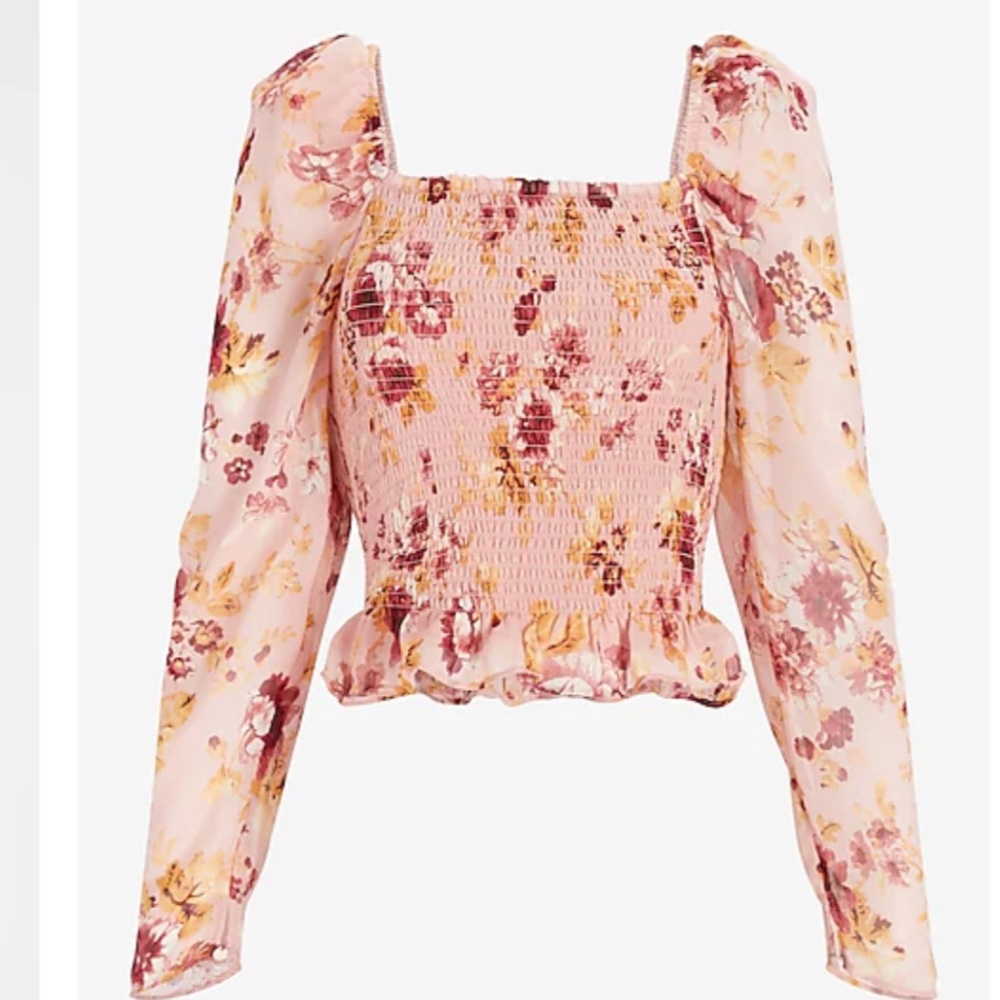 Floral Square Neck Smocked Top
